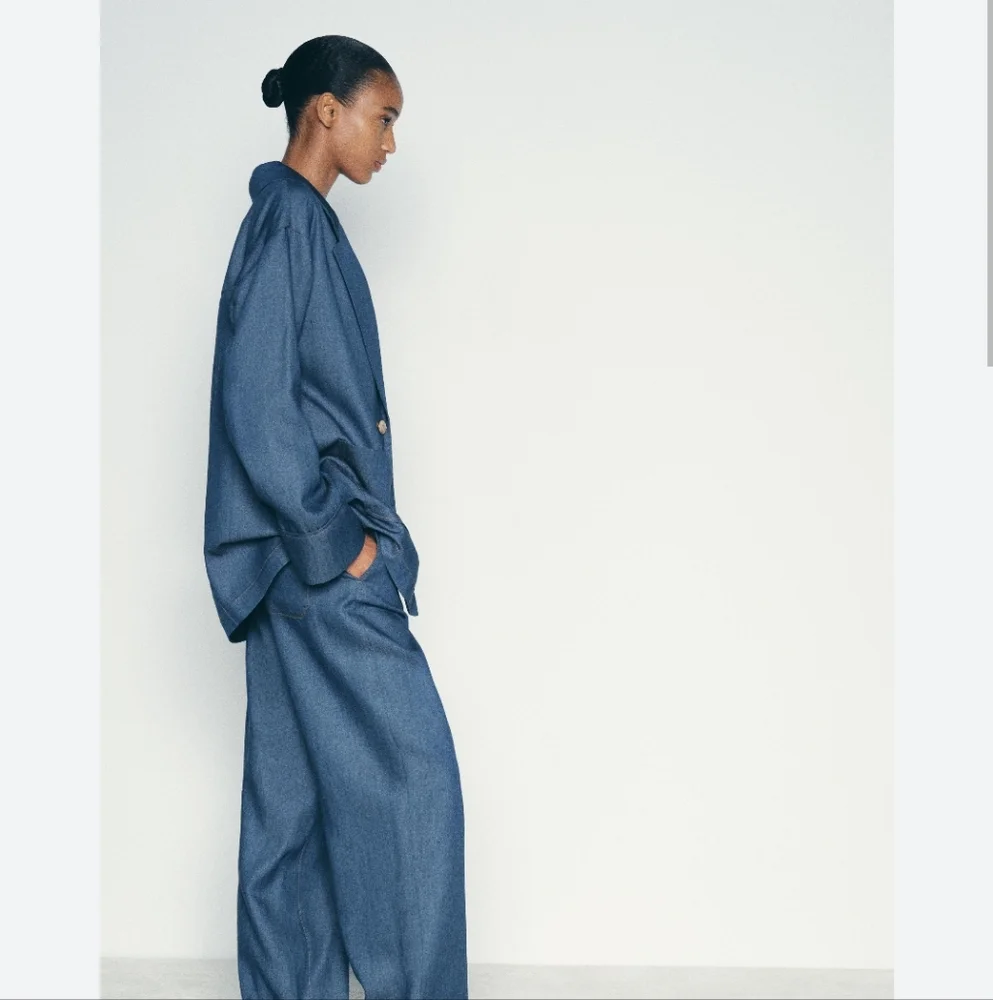 DENIM EFFECT OVERSIZED BLAZER SIZE L - Picture 2 of 10